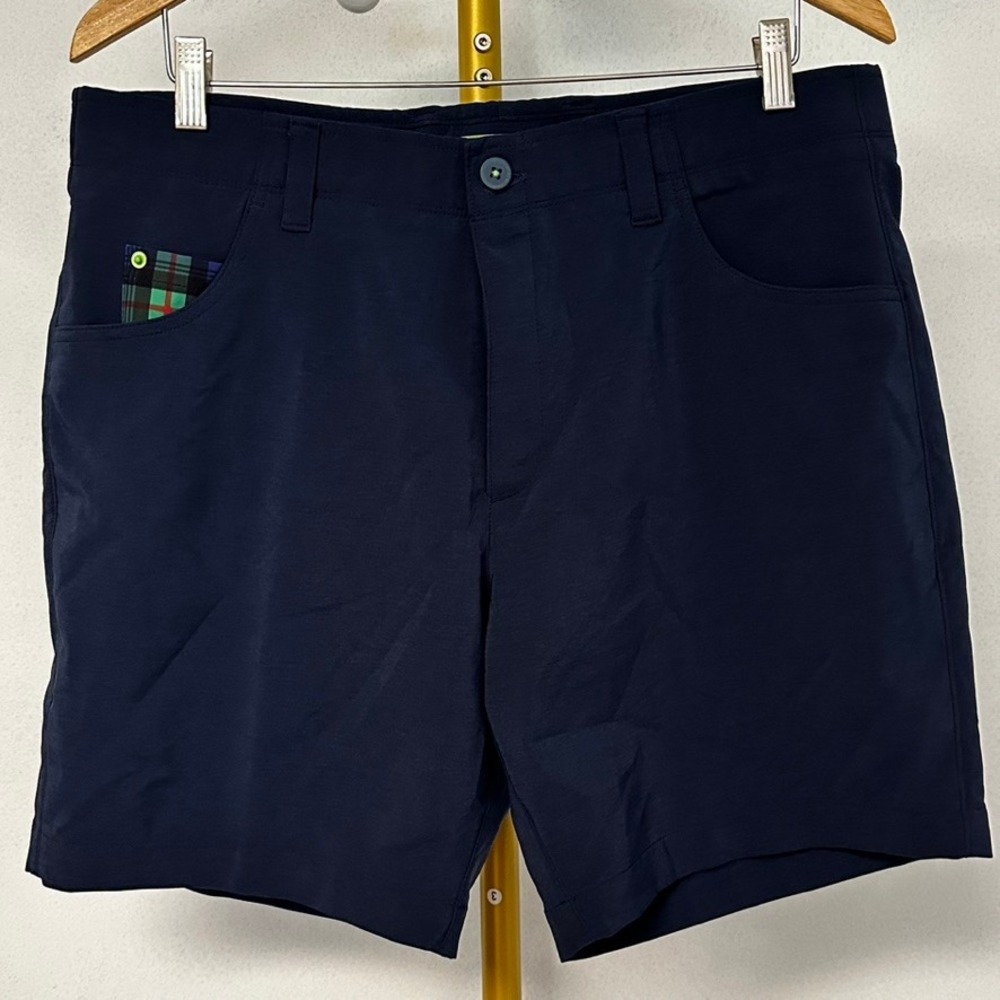 William Murray Mens Navy Blue Plaid Accent Straight Fit Golf Shorts‎ Size 34